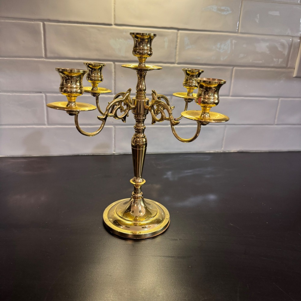 Baldwin Candelabra Home Decor 11in Gold Brass 5-Light Scrolled Arm Made in USA